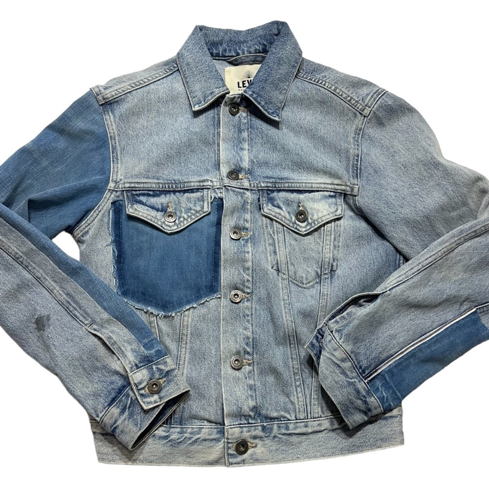 Levi’s made & crafted size XS / 0 denim jacket Free People patchwork denim - Picture 2 of 8